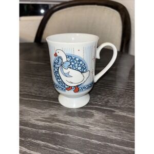 VINTAGE PORCELAIN GOOSE DUCK BLUE BOW RIBBON COFFEE/MUG WHITE BLUE BY B&D